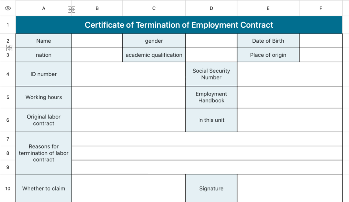 Certificate of Termination of Employment Contract